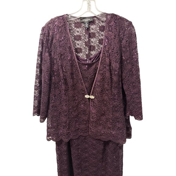 R & M Richards Womens 2-Piece Plum Lace Jacket & Dress Set Size 14P Outfit - Picture 3 of 12